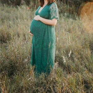 PinkBlush Teal Lace Mesh Overlay Maternity Maxi Dress- size L